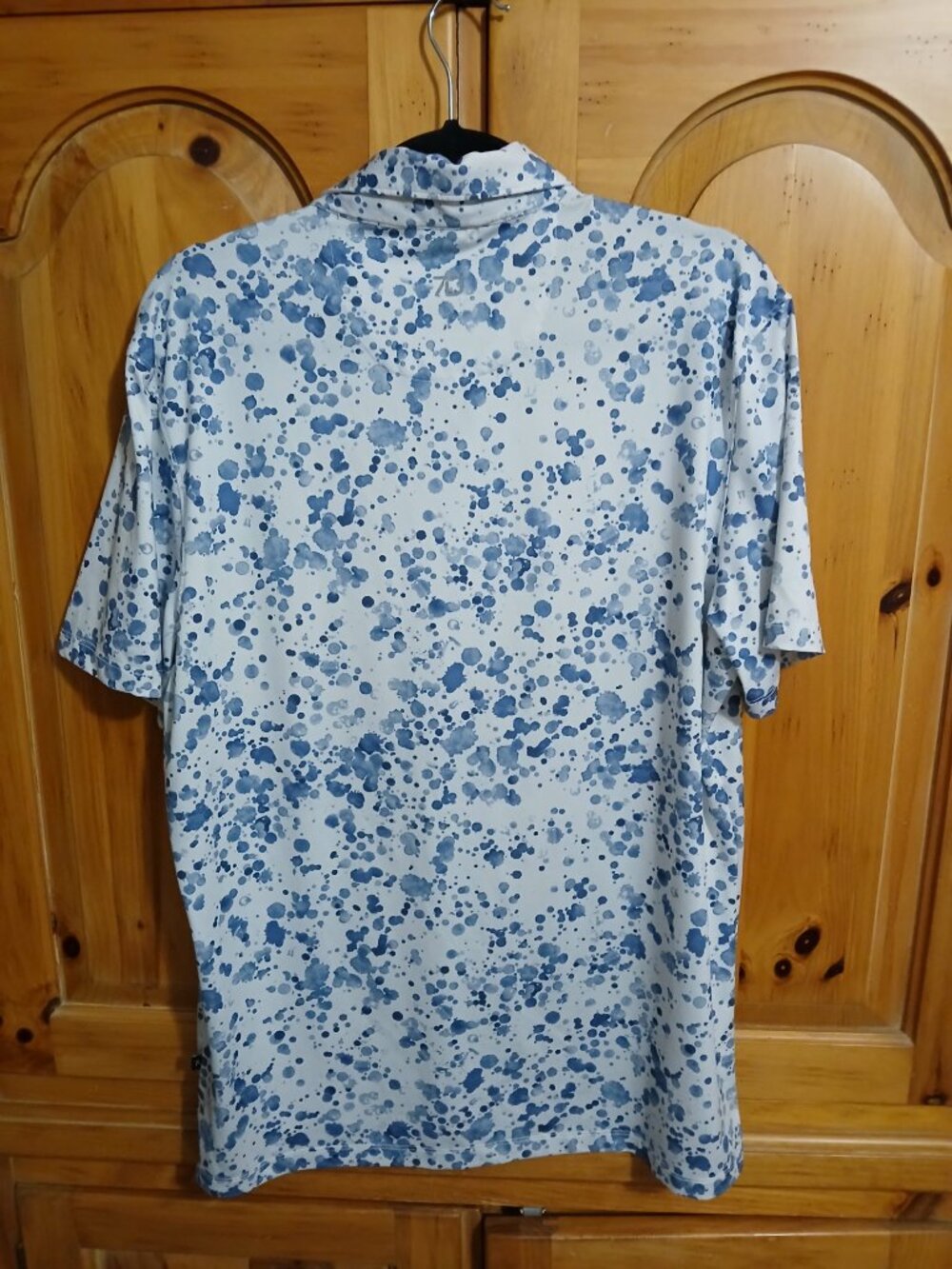 7 Diamonds 4 Way Stretch Golf Polo Shirt Men's Medium Blue/White Splatter EUC - Picture 5 of 8